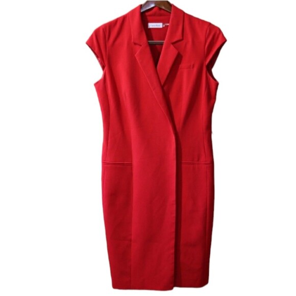 Calvin Klein Red Faux Wrap Dress Sleeveless Career Professional Office Dress 10 - Picture 1 of 14